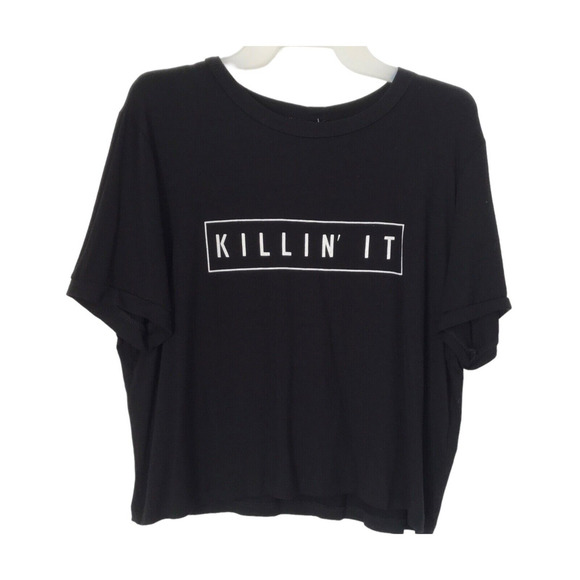 Fashion Nova Womens Top Size 3X Black Killin It Boxy Crop Tee Short Sleeve Sexy - Picture 2 of 9